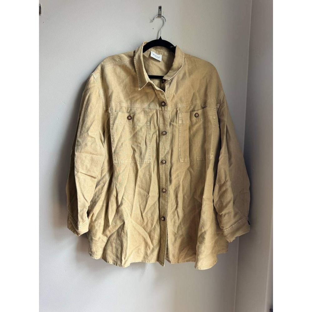 Wrap London Tan Camel 100% Linen Oversized Shacket Button Down Plus 18 Coastal